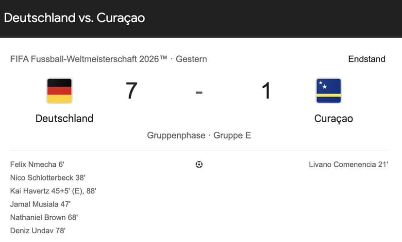 Deutschland gegen Curacao 7 zu 1 Endstand